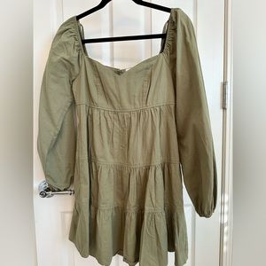 Olive green baby doll midi dress